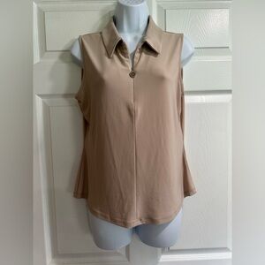 Tommy Hilfiger Tan Sleeveless Blouse with Notched Collar